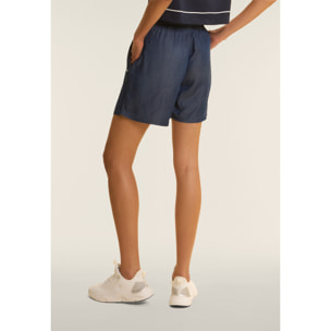 Pantaloni Corti in Chambray con Coulisse in Contrasto