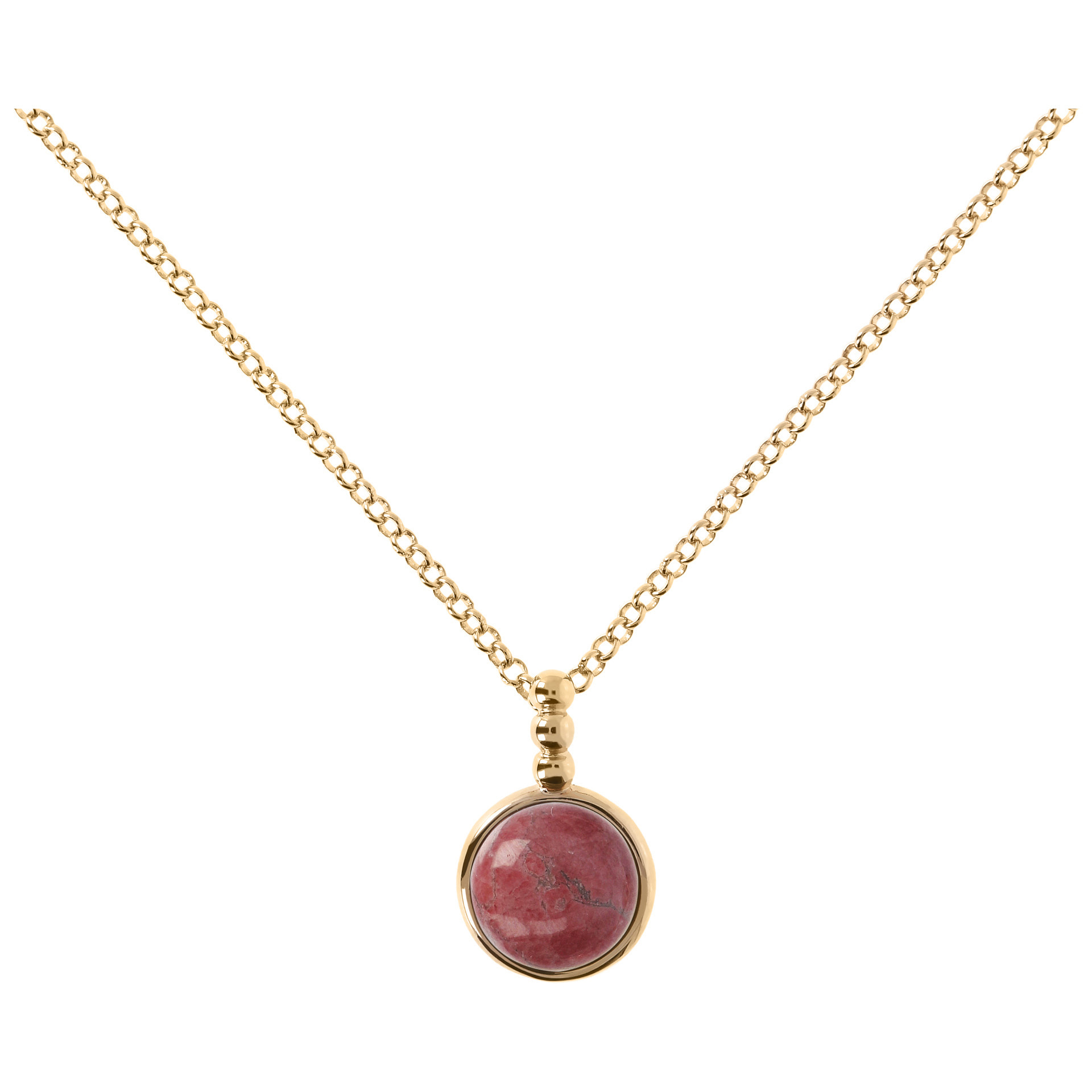 Collana Catena Rolo Golden con Pendente in Quarzite Rossa a Cabochon