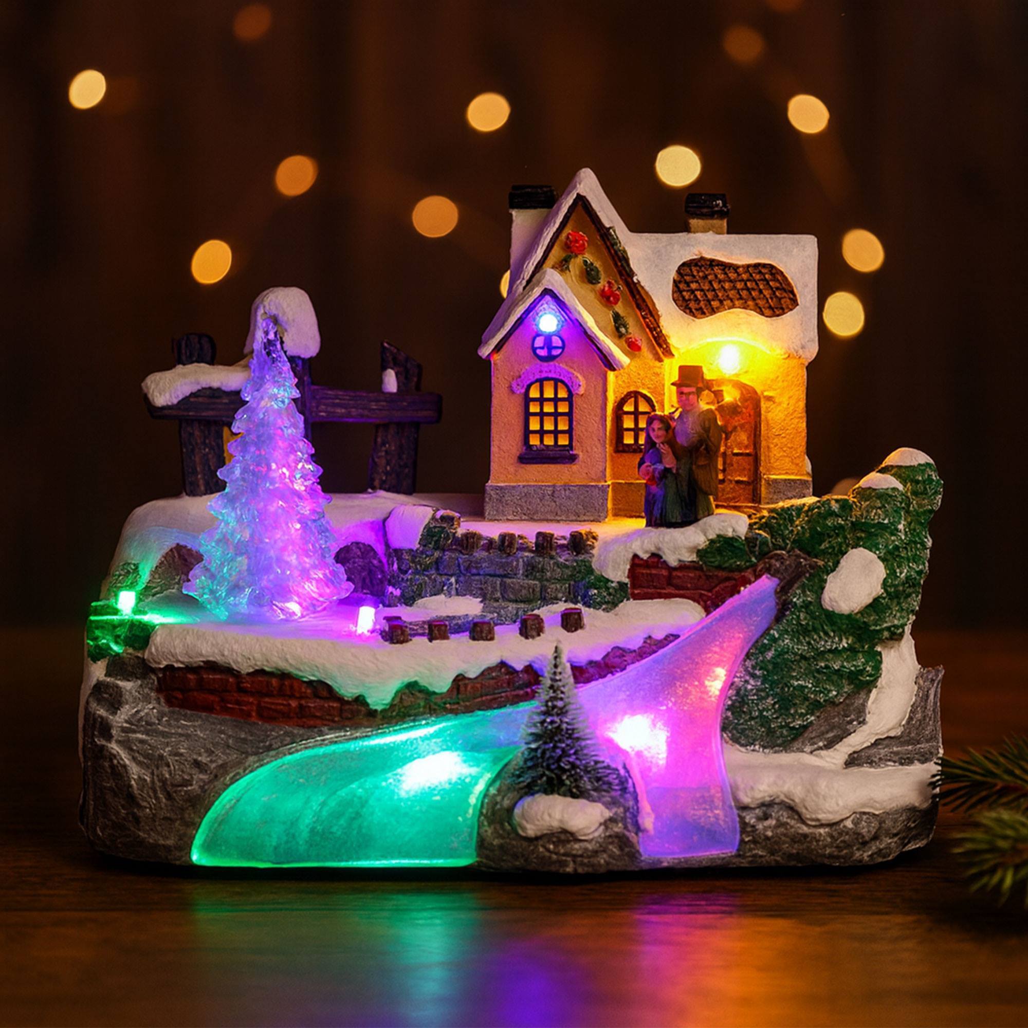 Escena invernal decorativa con movimiento y luces led - 2 diseños (surtido)