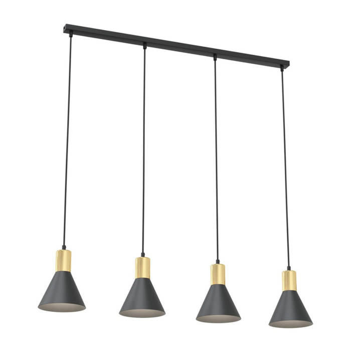 Lampada a sospensione Rosa in acciaio nero opaco e oro