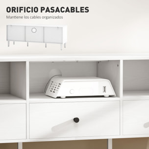 Mueble de TV Moderno Mueble de TV para Salón con 3 Compartimentos Abiertos 3 Cajones y Orificio para Cables para Televisión de 45/55/65 Pulgadas 120x34x45 cm Blanco