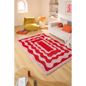 GROOVY - Tapis coloré style seventies - Confortable et moelleux - Rouge