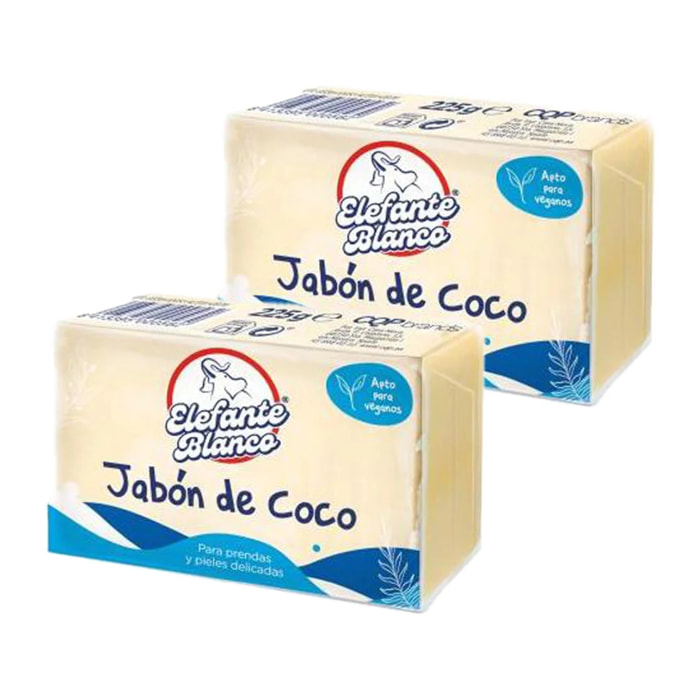 Pack 2x Jabón Coco Elefante Blanco, Mimidu, 225 g