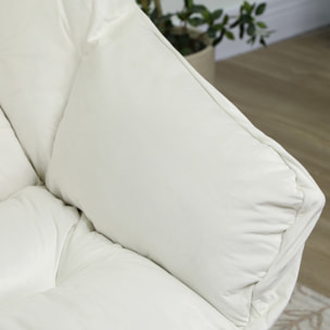 Sillón de Salón con Reposapiés Sillón de Relax Butaca para Dormitorio con Bolsillos Laterales y Patas de Acero para Sala de Estar Crema