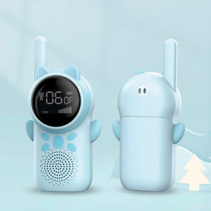 Walkie talkie per bambini D25, 1-3 km, schermo a colori da 1,5'', 99 codici di gruppo crittografati, luce LED. 2 unità. Batteria ricaricabile.