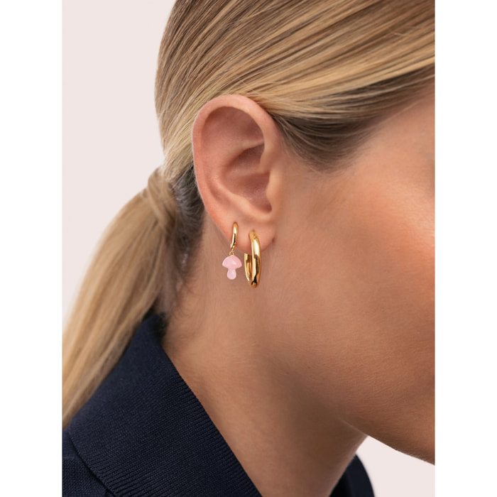 Pendiente Suelto Aro Seta Rosa Baño Oro