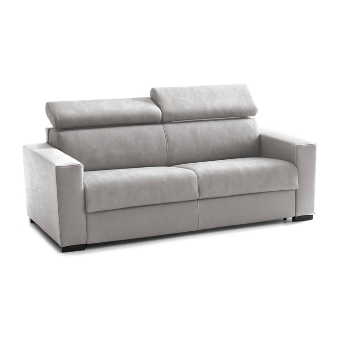 Divano letto 2 posti Annalara, Sofà Soggiorno apertura girevole, Poggiatesta regolabili e Braccioli standard, 100% Made in Italy, Cm 180x95h85, Grigio