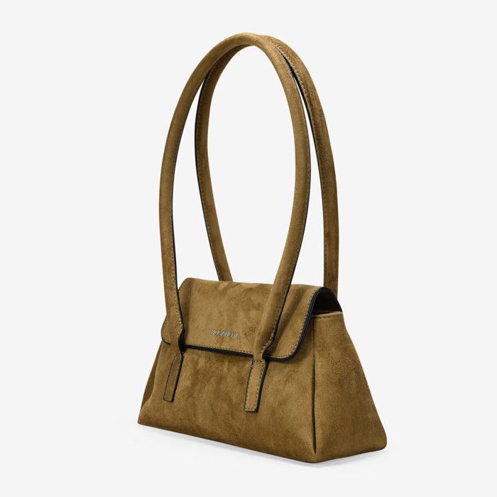 Bolso de hombro visón con solapa y doble asa