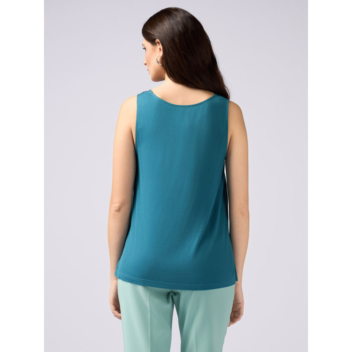 Oltre - Top bimaterial de color liso - Petrol Blue
