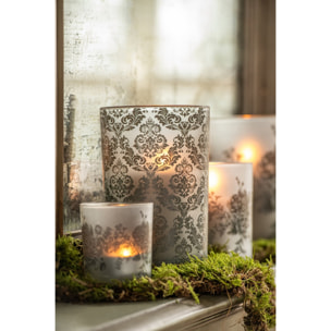J-Line photophore fleurs - verre - vert kaki - large - assortiment de 2