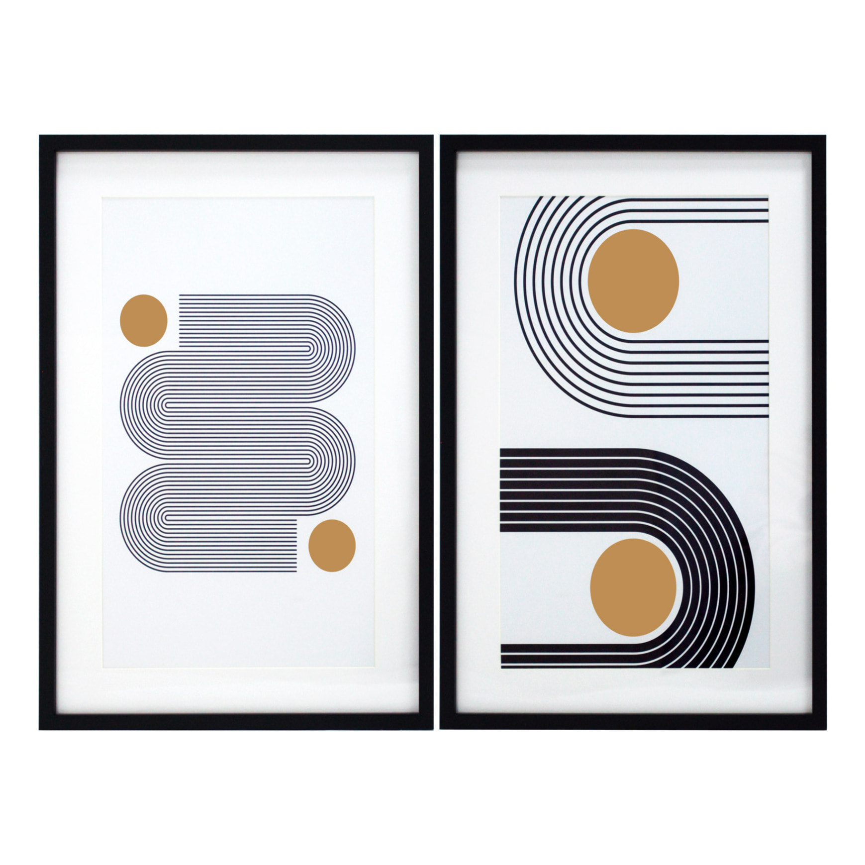 2 láminas impresas enmarcadas Route blanco-negro 60x40x3 cm