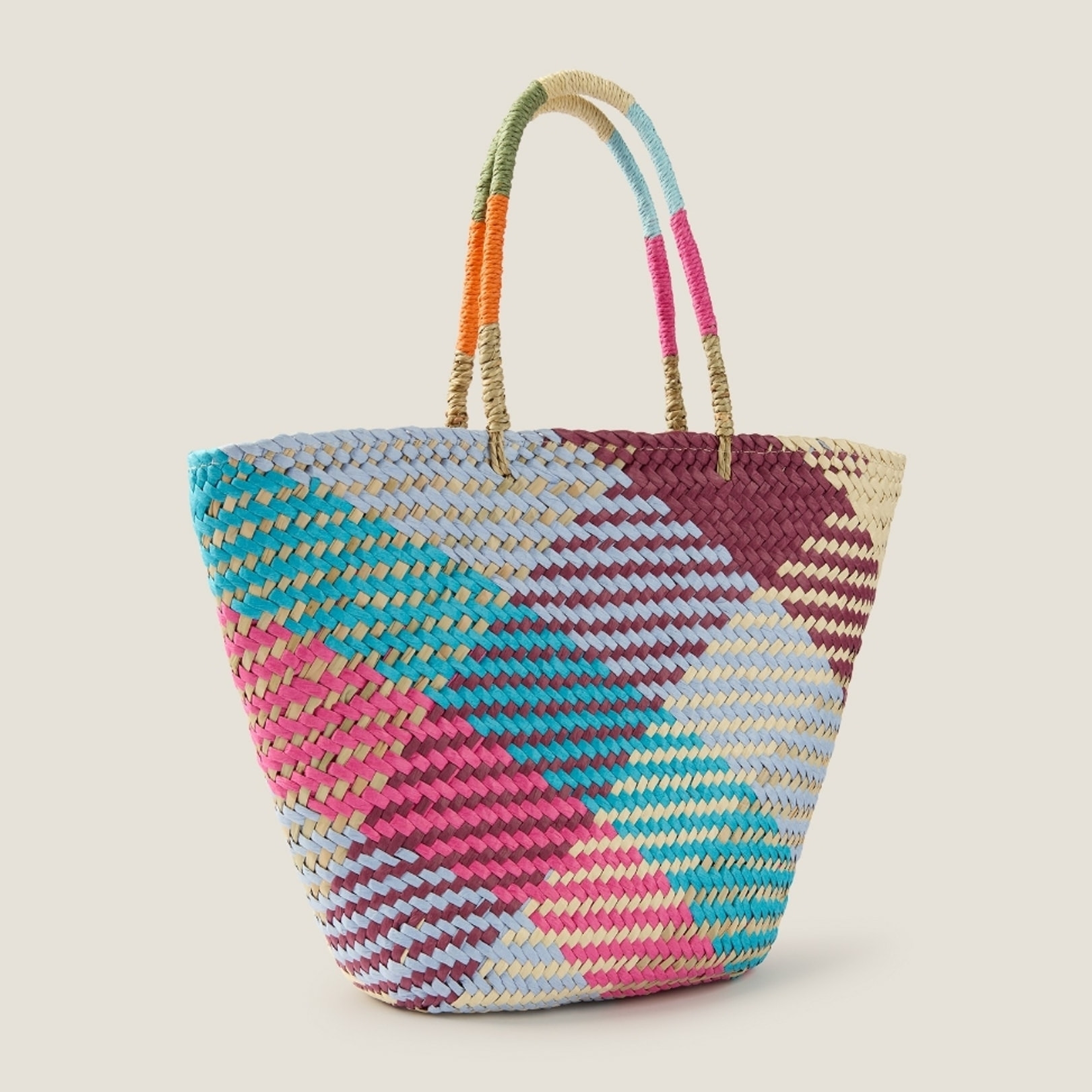 Capazo de playa en mimbre natural Zenda color rosa