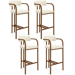 Tabourets de bar Elsa bouclette blanche pieds effet noyer - lot de 4
