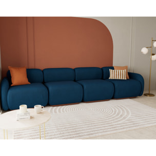 Penelope - canapé droit modulable 4 places en velours texturé - Bleu