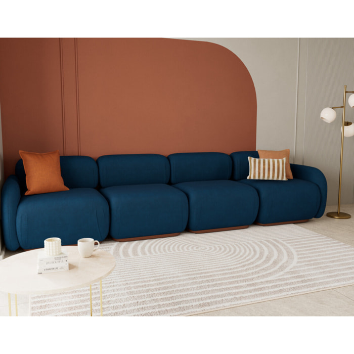 Penelope - canapé droit modulable 4 places en velours texturé - Bleu