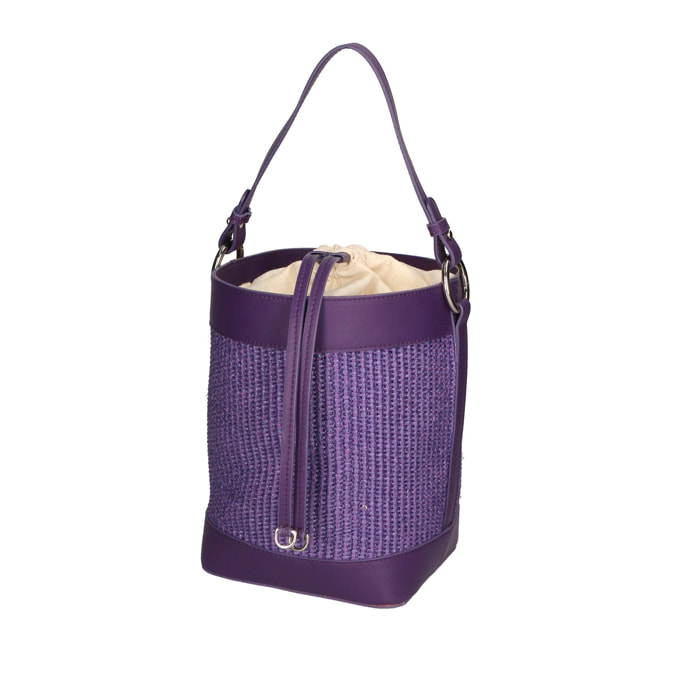 Borsa a secchiello da donna - Modello False - Misto pelle e tessuto - 24.0 x 18.0 x 15.0 cm