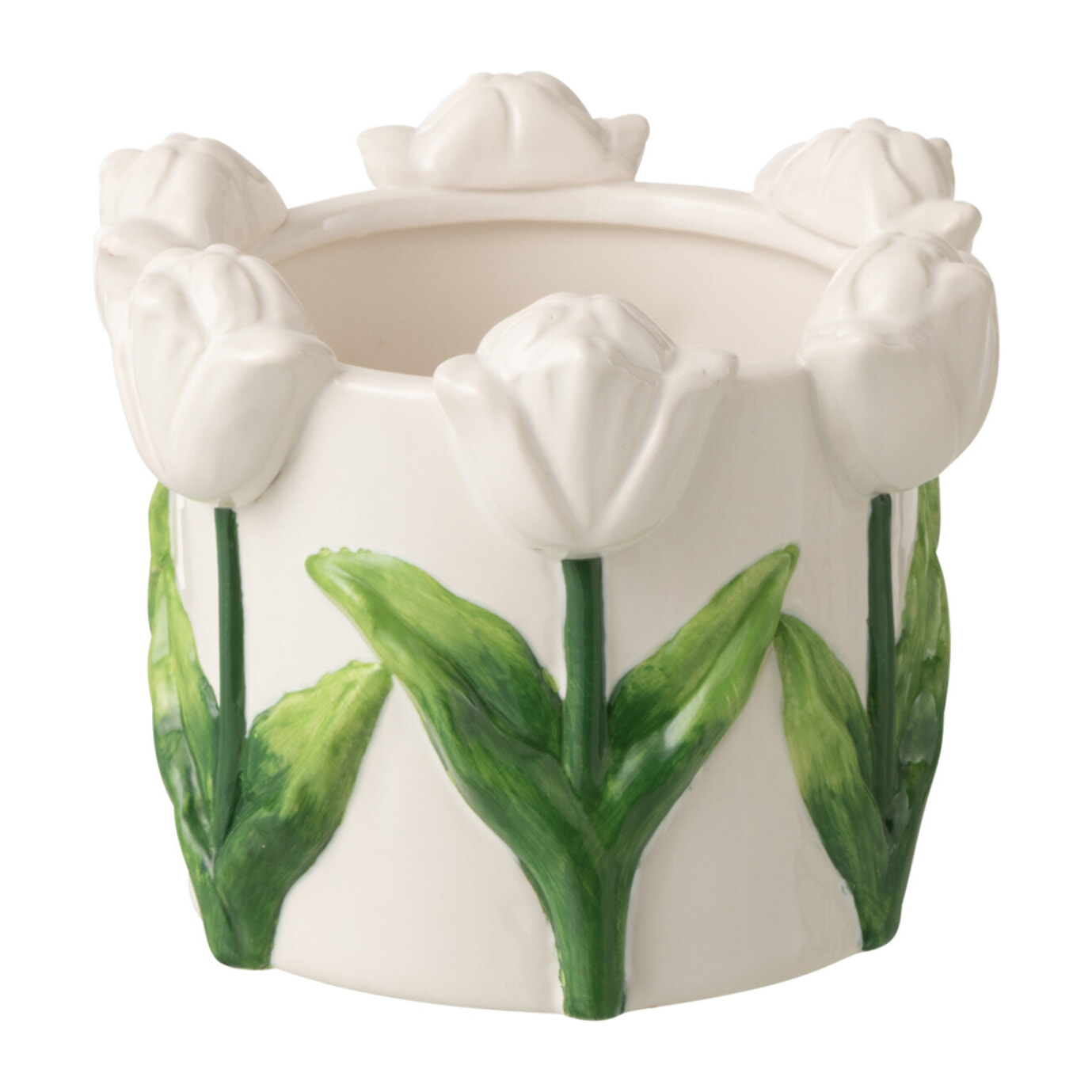 J-Line Cache-pot Tulipe - céramique - blanc/vert - small