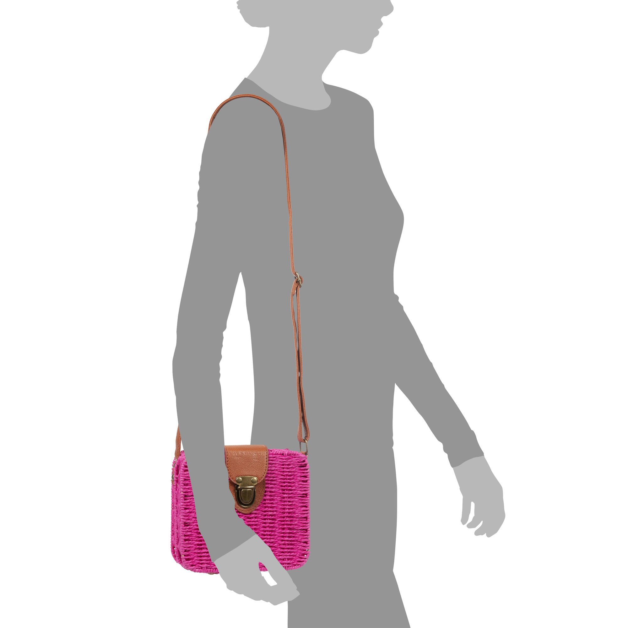 IRIA QUINTANA Borsa a tracolla da donna Empoli. Tessuto Paglia Pelle Sintetica PU 18x7x17 Cm. Colore rosa