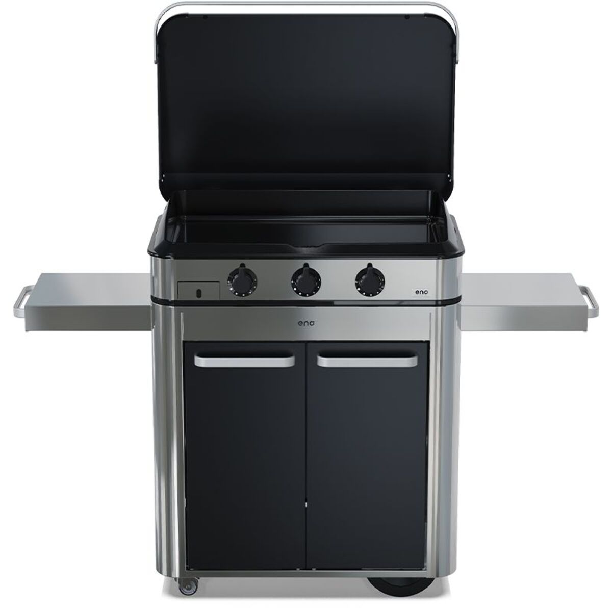 Plancha gaz ENO Combo Enosign 80 Inox et Noir 3 brûleurs sur chariot, 69x40 cm