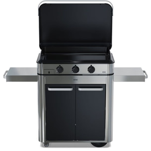 Plancha gaz ENO Combo Enosign 80 Inox et Noir 3 brûleurs sur chariot, 69x40 cm