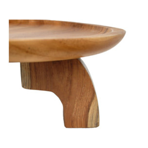 Plateau de présentation rond en bois de teck avec 3 pieds - KABOUL