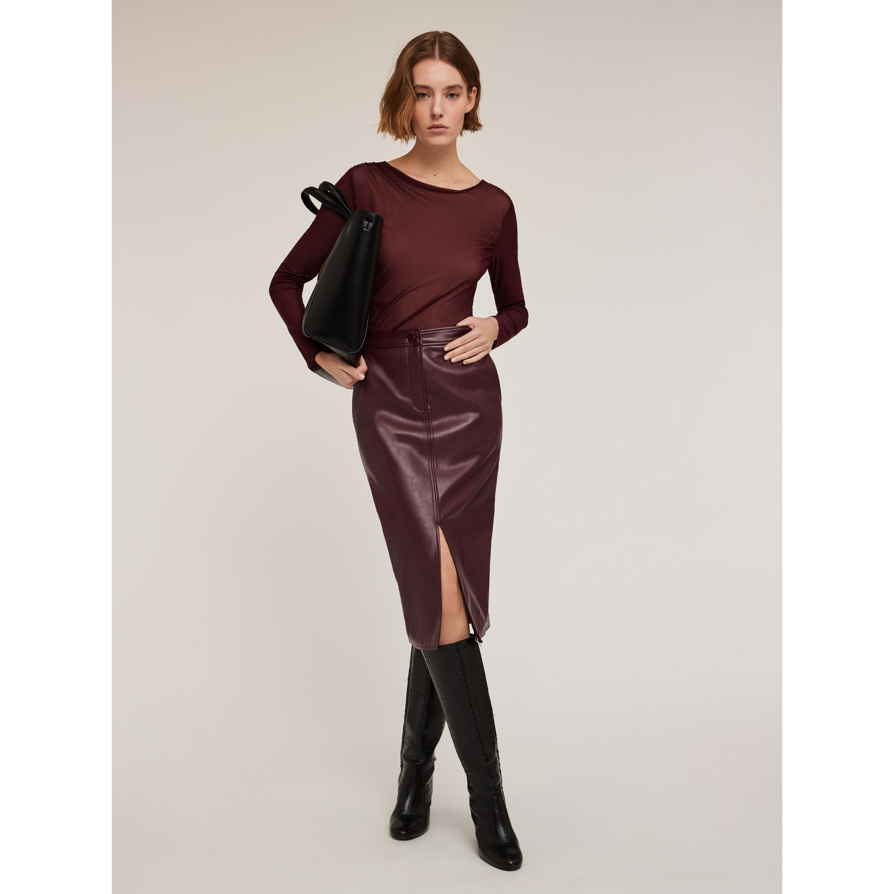 Motivi - T-shirt maniche lunghe in tulle - Bordeaux