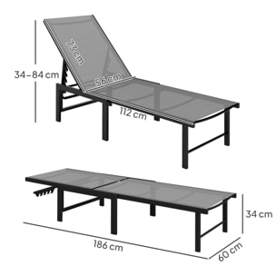 Tumbona Jardín Exterior, Tumbona Reclinable con Respaldo Ajustable en 5 Niveles y Estructura de Acero, Impermeable, Carga 120 kg, para Patio, Terraza, Balcón, 166x60x84 cm, Gris