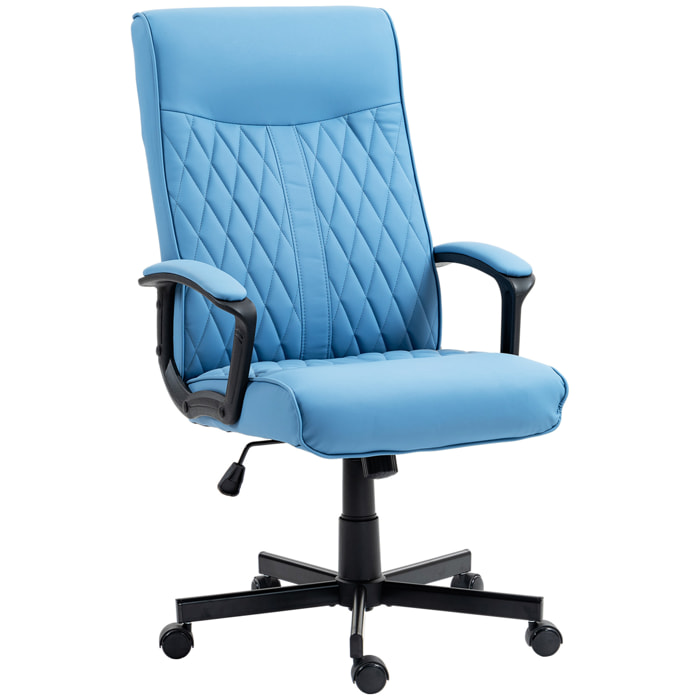 Silla de Oficina Giratoria Silla de Escritorio Basculante Tapizado en PU con Respaldo Alto y Altura Ajustable para Salón Oficina Carga 120 kg 65x72x102-112,5 cm Azul