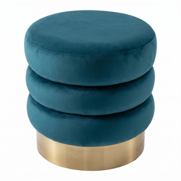 Pouf rotondo in velluto con base oro Ø38x38 cm, sgabello imbottito design moderno elegante, seduta decorativa per salotto camera da letto ingresso cabina armadio, pouf velvet con struttura resistente fino a 100 kg