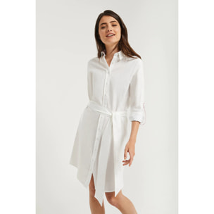 Vestito a camicia bianco a maniche lunghe con particolare ricamato