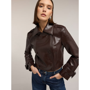Motivi - Chaqueta cropped en tejido revestido brillante - Burgundy