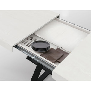 Tavolo FORTE DEI MARMI in legno, finitura bianco frassinato e base a X in metallo antracite, allungabile 95x90 cm - 145 x 90 cm