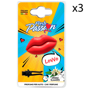 3x Fresh Passion Lovvo Profumatore per Auto Essenza Orange Flower