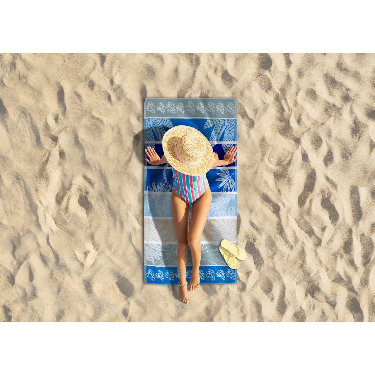 Telo Mare Spugna Jacquard Spiaggia Disegno Flamingo Family