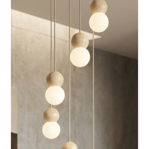 Lampada a sospensione LOOP in acciaio moka e legno naturale