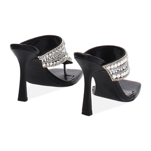 Mules punta abierta negro-plata tacón 10 cm