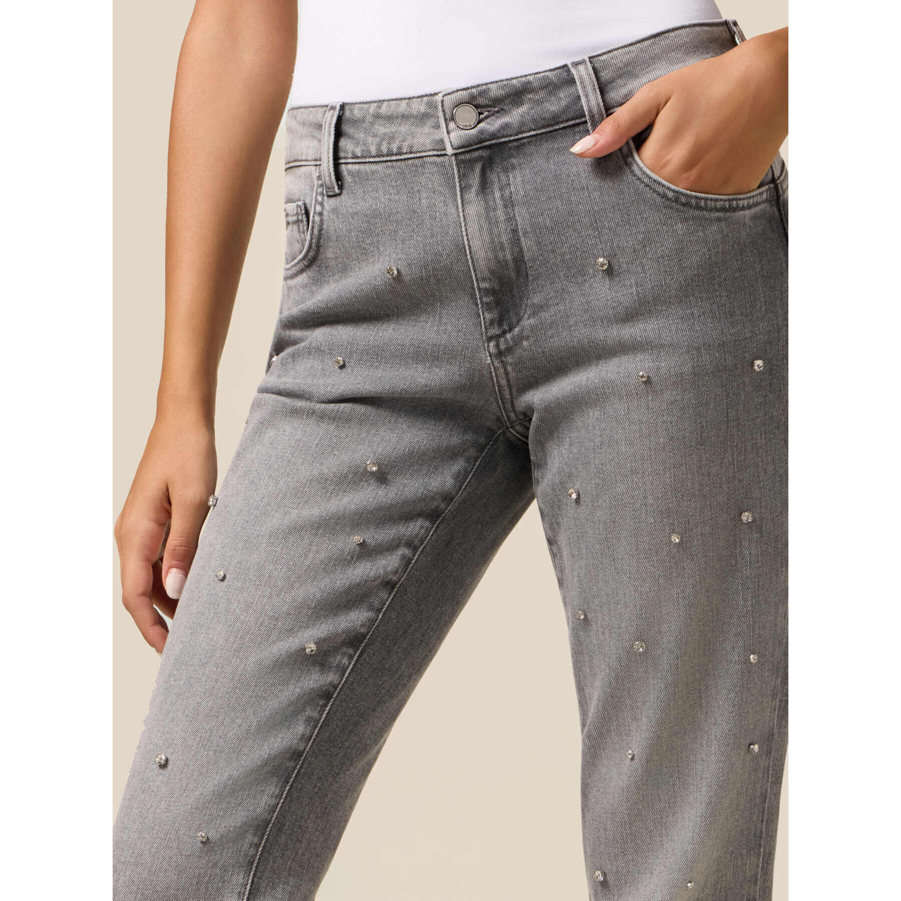 Oltre - Jeans regular con castoni - Grigio