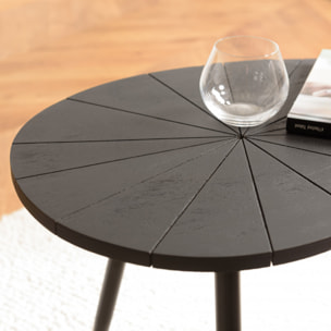 JAMES - Table d'appoint ovoïde plateau texturé noir mat pieds fer noir