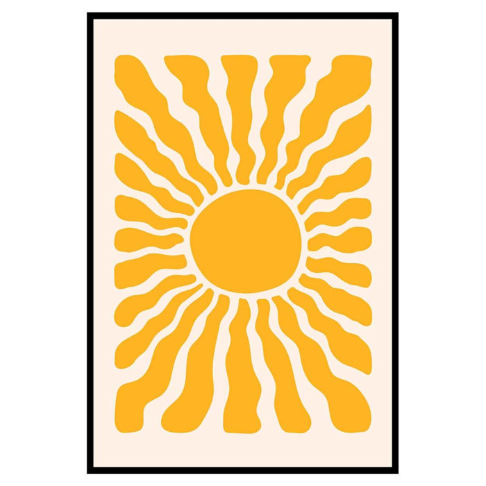 Affiche encadrée soleil abstrait rétro Affiche + cadre en métal - Noir