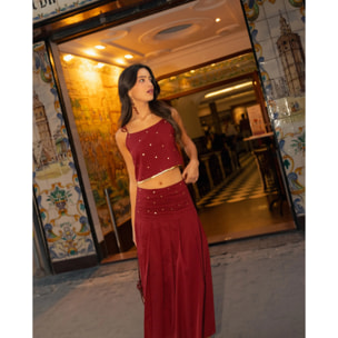 Falda midi con pliegues y lentejuelas