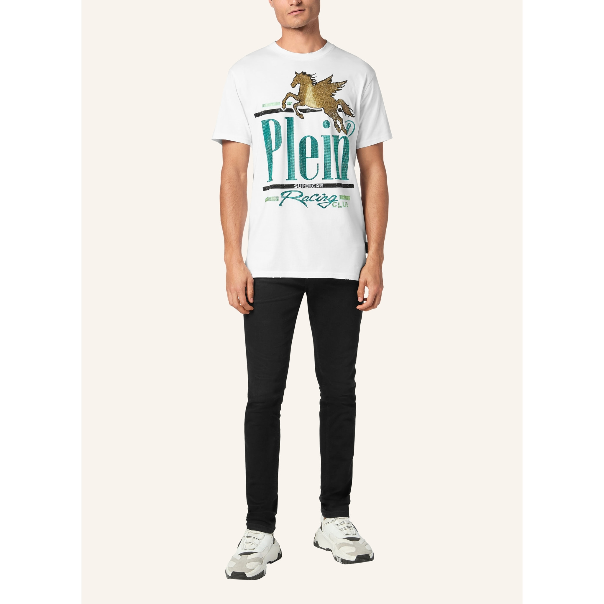 PHILIPP PLEIN Camiseta de cuello redondo y manga corta RACING
