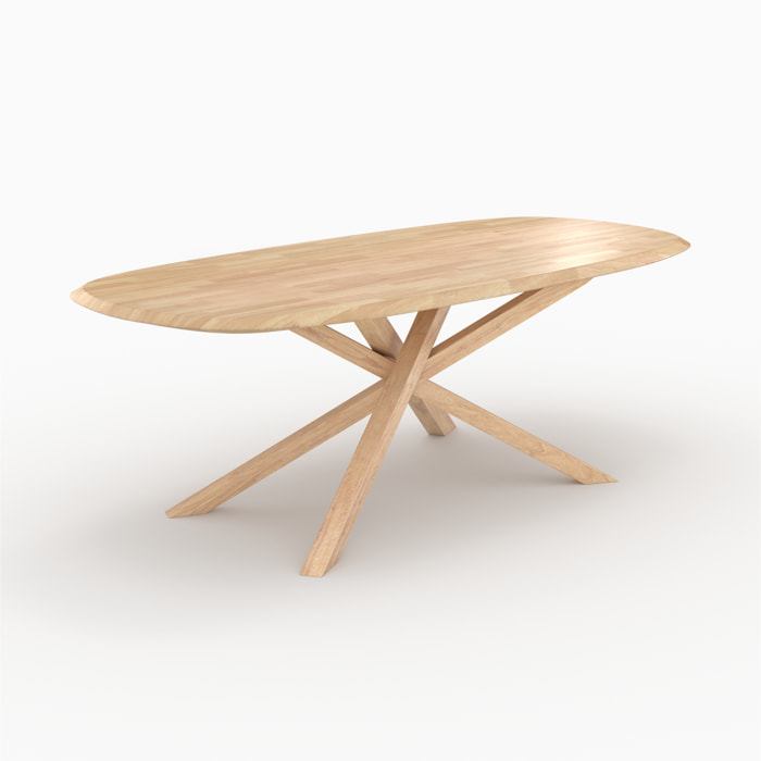 Table rectangulaire en bois d'hévéa massif clair 10 personnes - Aladin