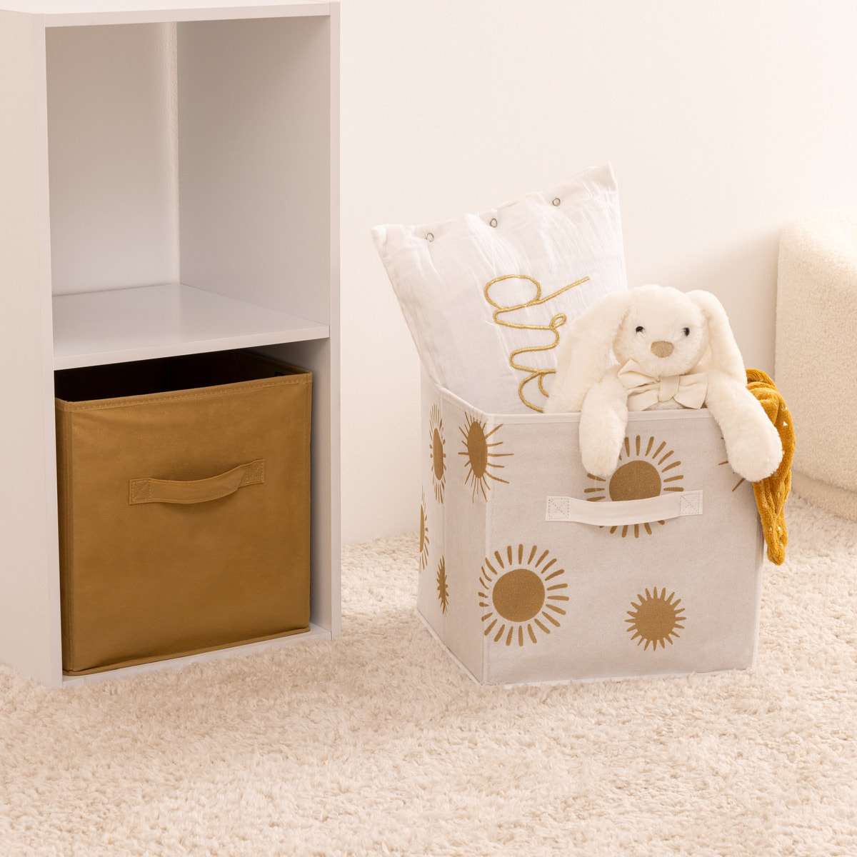 Set de 2 bacs rangements enfant "Soleil" - carton - jaune ocre