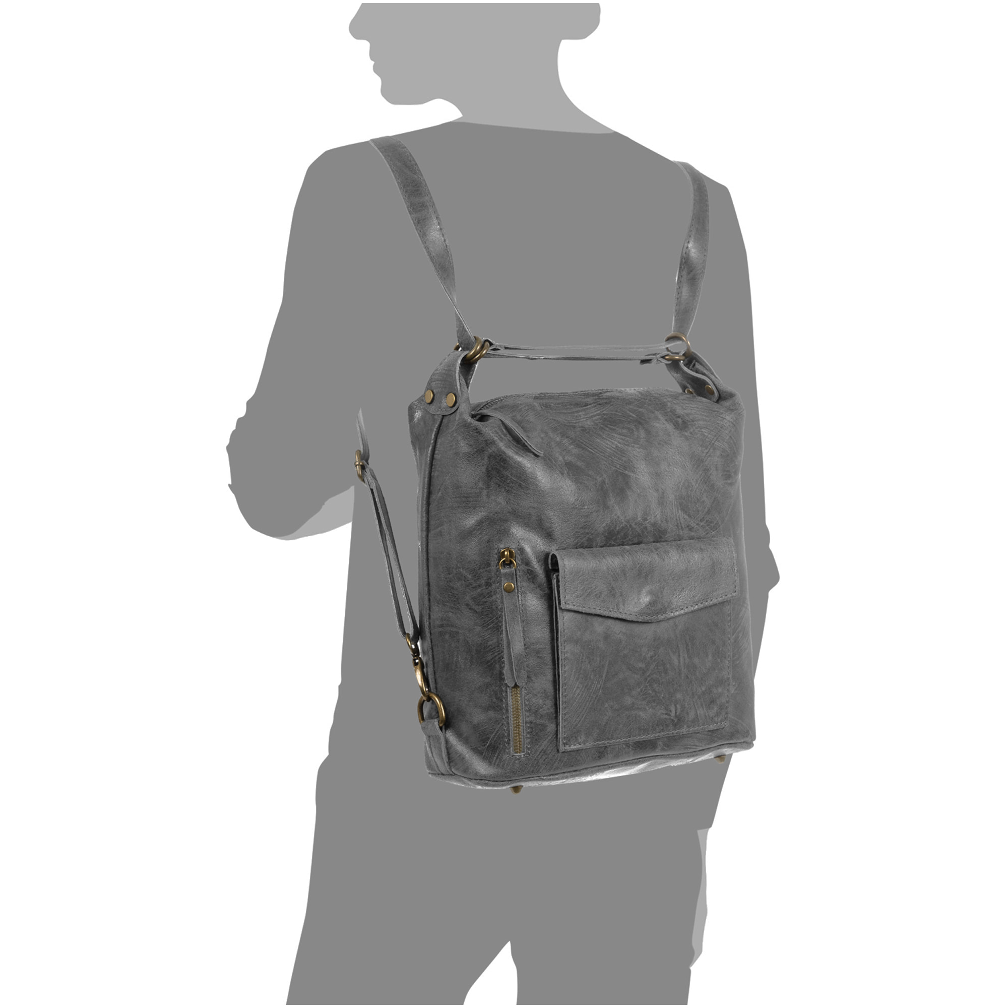 Irene Bolso de Hombro Mochila Mujer.Piel auténtica Gamuza Lavado a la Piedra