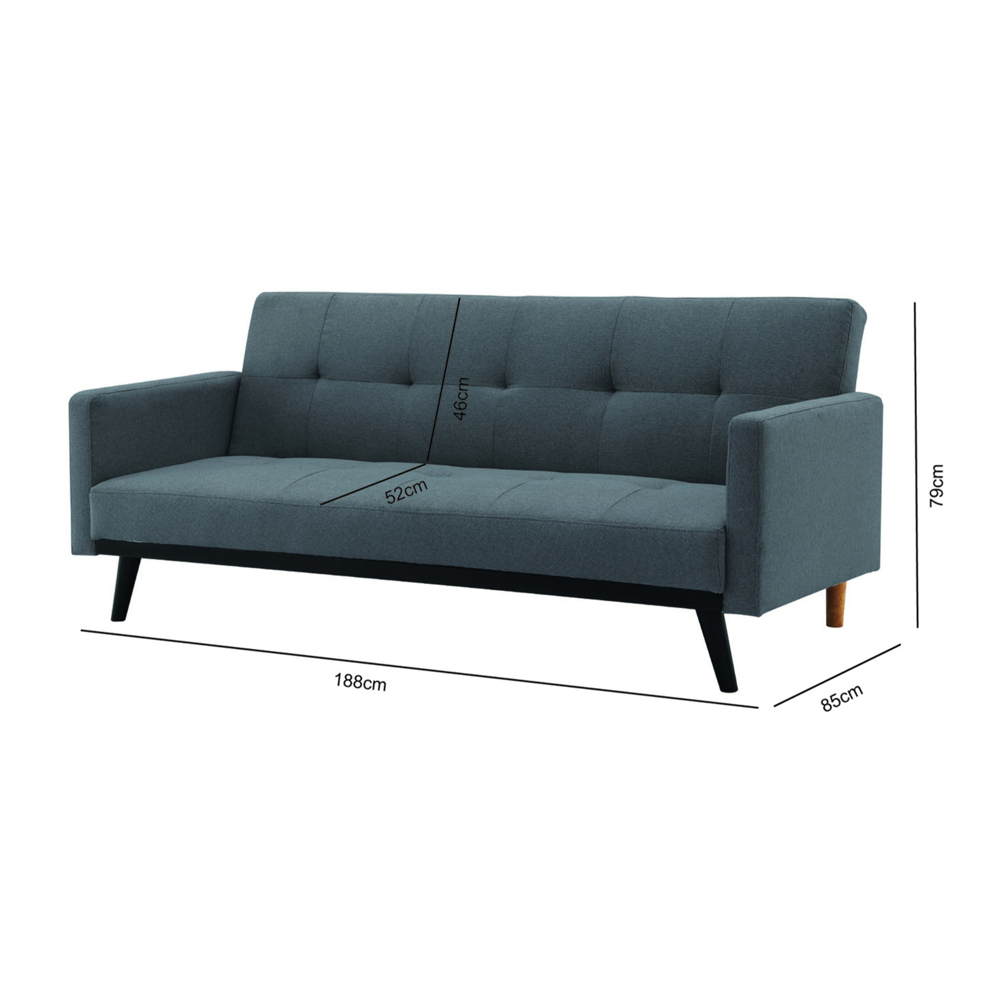 Canapé convertible 3 places en tissu gris foncé pieds noirs STOCKOLM