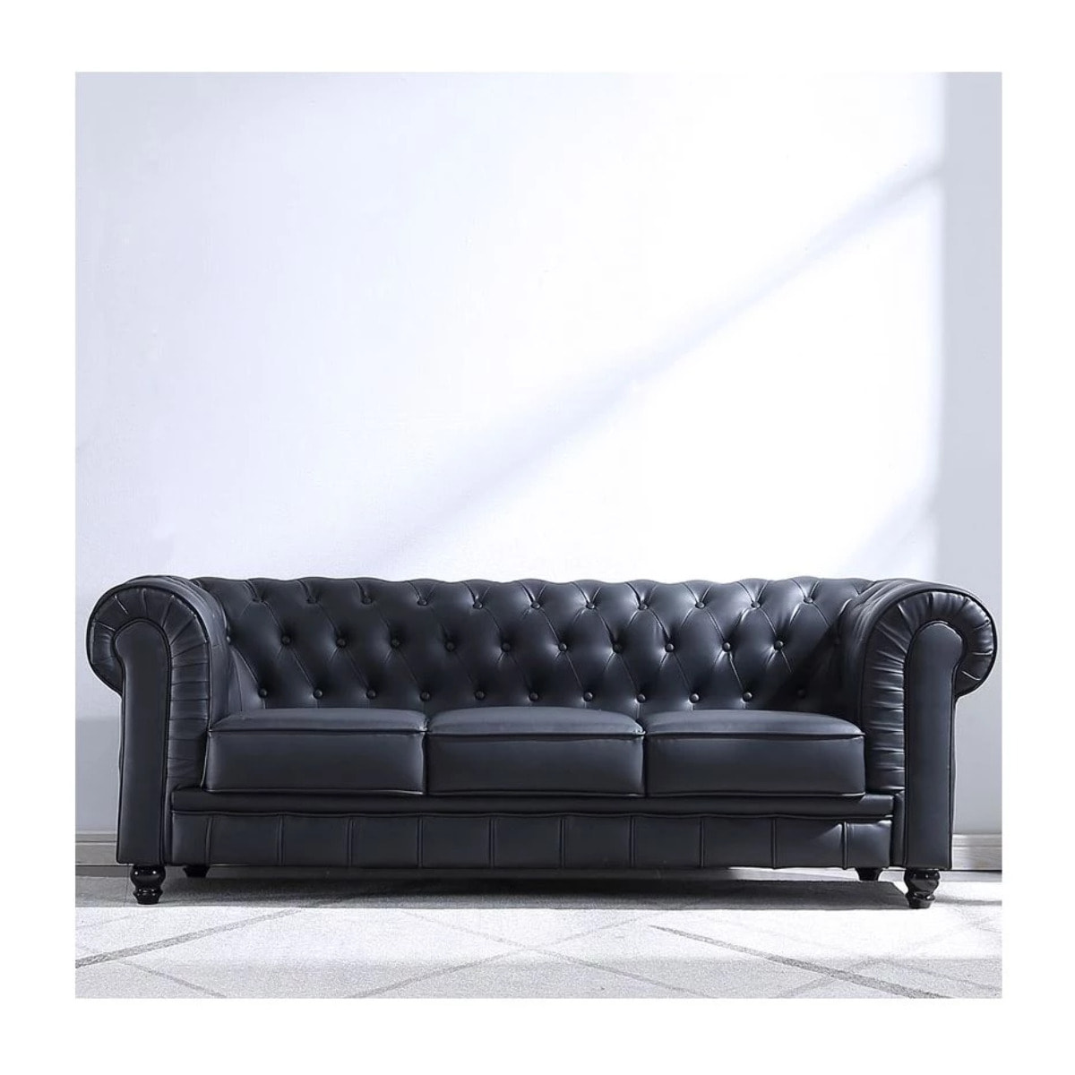 Sofá Chester 3 plazas símil piel Negro