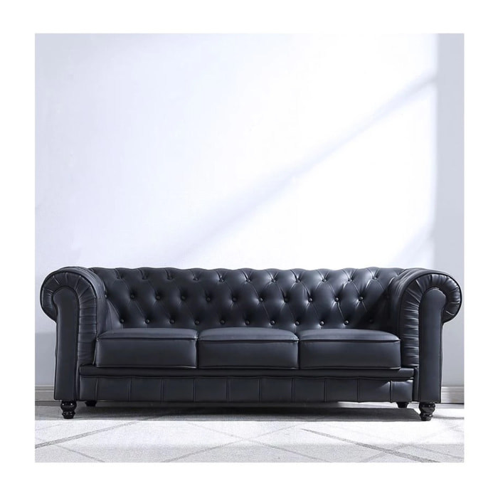 Sofá Chester 3 plazas símil piel Negro