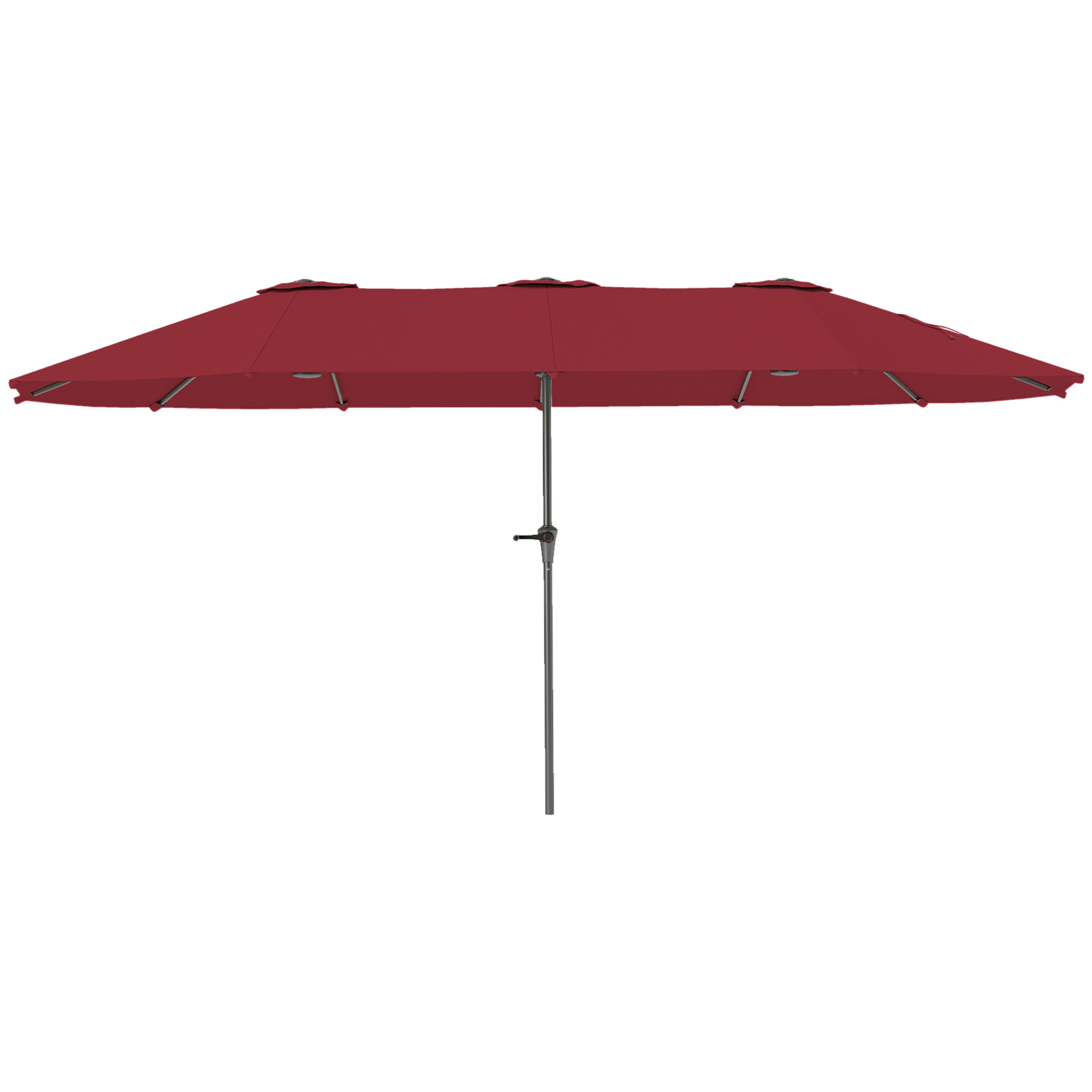 Parasol de jardin grande taille 4 x 2,2 x 2,3 m manivelle métal époxy tissu haute densité 180 g/m² bordeaux