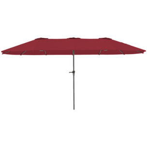 Parasol de jardin grande taille 4 x 2,2 x 2,3 m manivelle métal époxy tissu haute densité 180 g/m² bordeaux