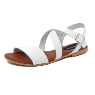 Sandali Flat Made in Italy in pelle colore Bianco, Altezza tacco 1,2 cm